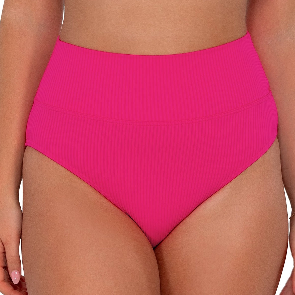 Hannah High Waist - 33B - Begonia Sandbar Rib Swim - Bottoms - High Waist Sunsets, Inc. PINK XS