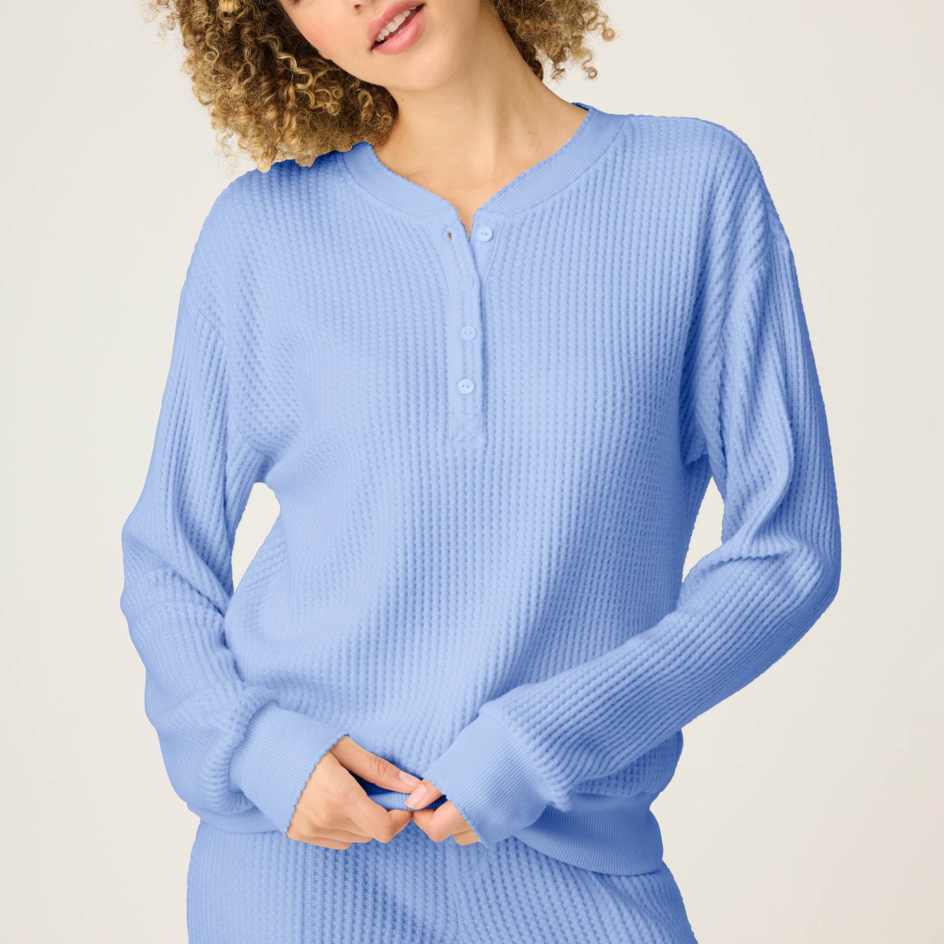 Morning Waffles Solid Peri Long Sleeve Top - RUMWLS - Periwinkle Unclassified P.J. Salvage