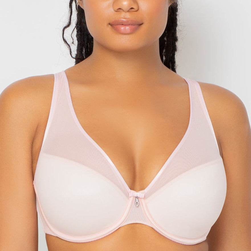 Sheer Mesh Plunge T-Shirt Bra - 1310 - Blushing Rose Bras & Lingerie - Bras - Push-Up Bras CURVY COUTURE PINK 34H