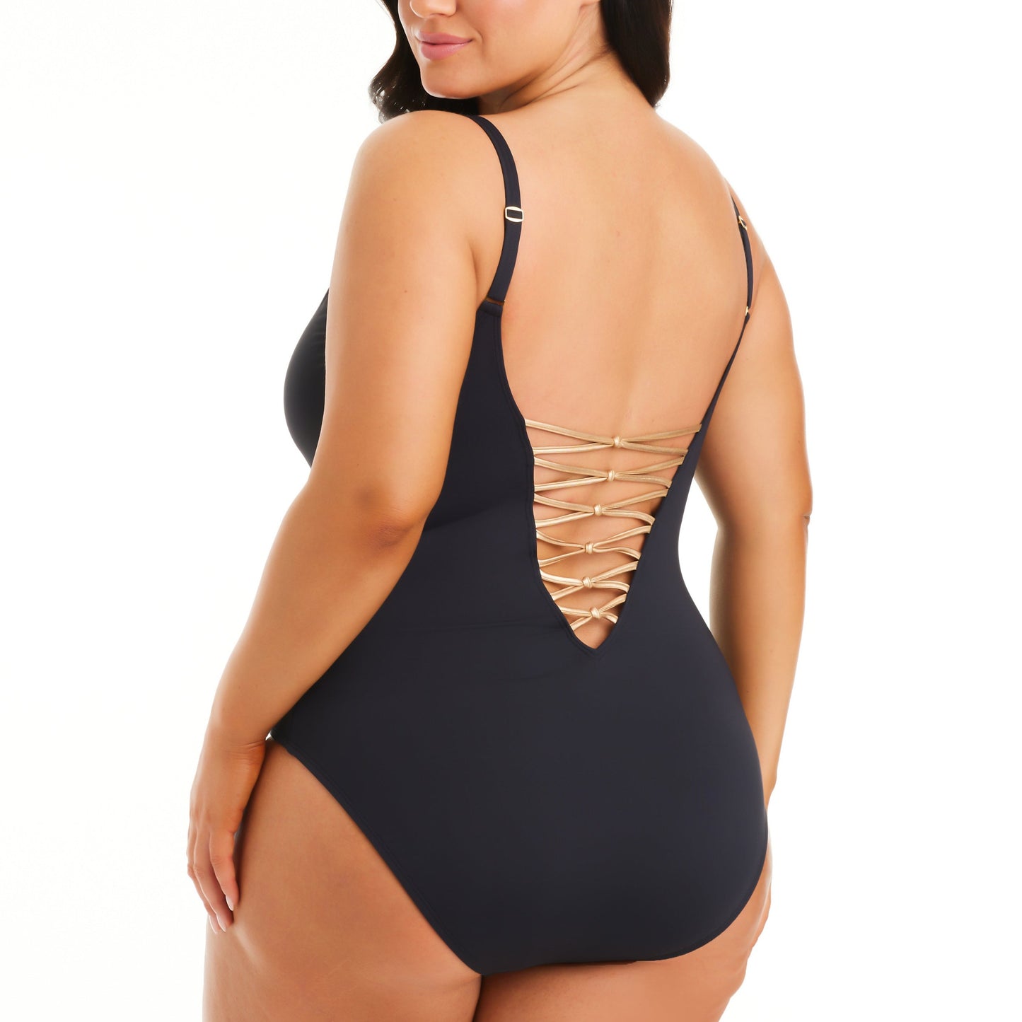 Lace Down Plunge Plus One Piece - RBKN23232X Swim - Plus BLEU ROD BEATTIE