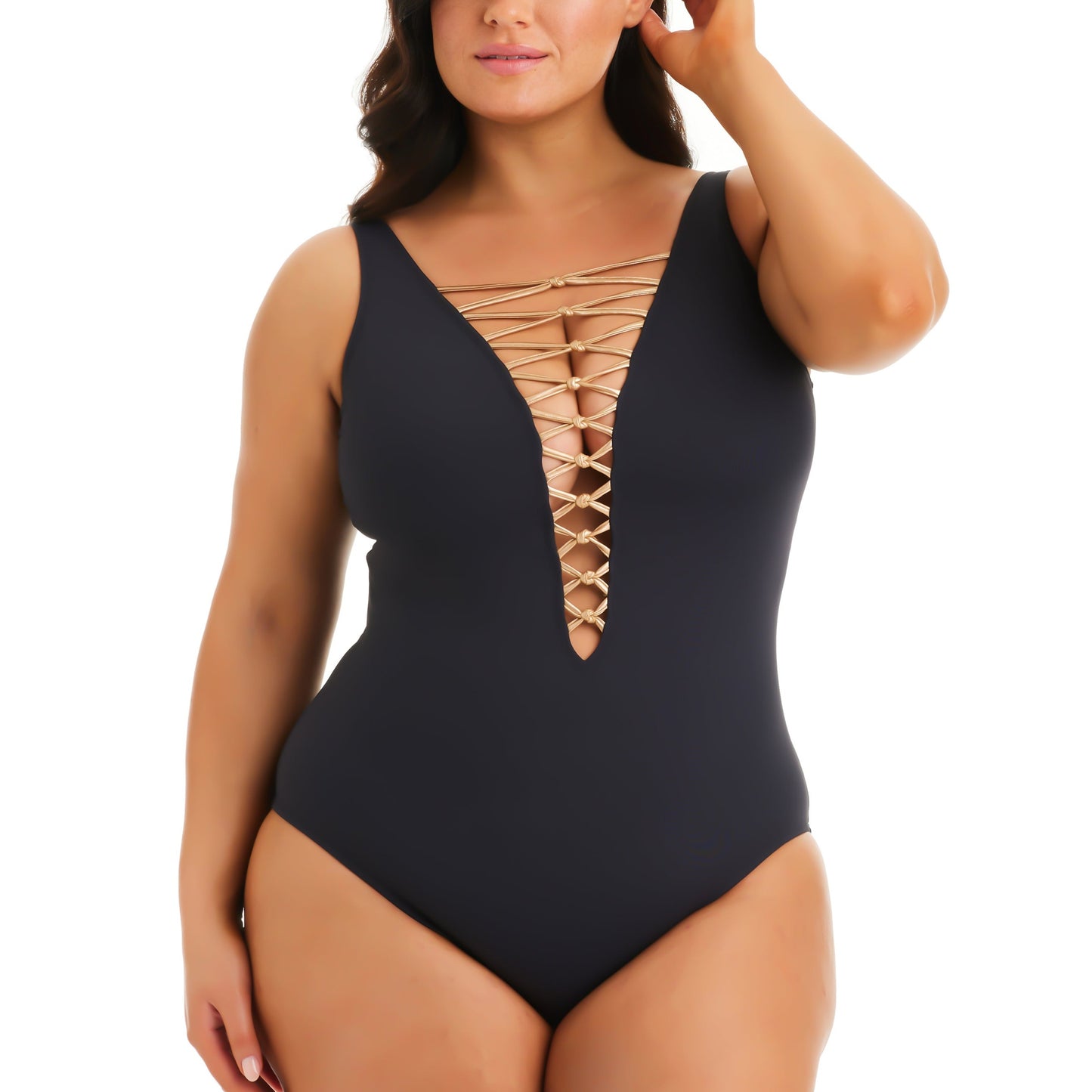 Lace Down Plunge Plus One Piece - RBKN23232X Swim - Plus BLEU ROD BEATTIE BLACK 16W