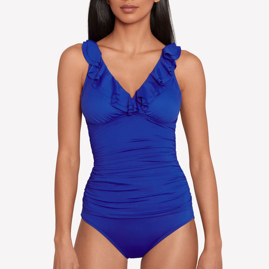 Ruffled Surplice One Piece - 20101010 - Sapphire Swim - One Pieces RALPH LAUREN BLUE 04