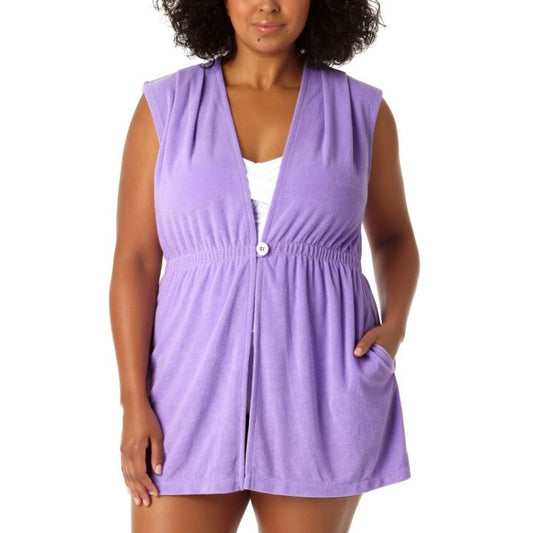 Pleated Terry Robe Coverup - 23PC54301 - Amethyst Swim - Cover ups ANNE COLE PURPLE 14/16 
