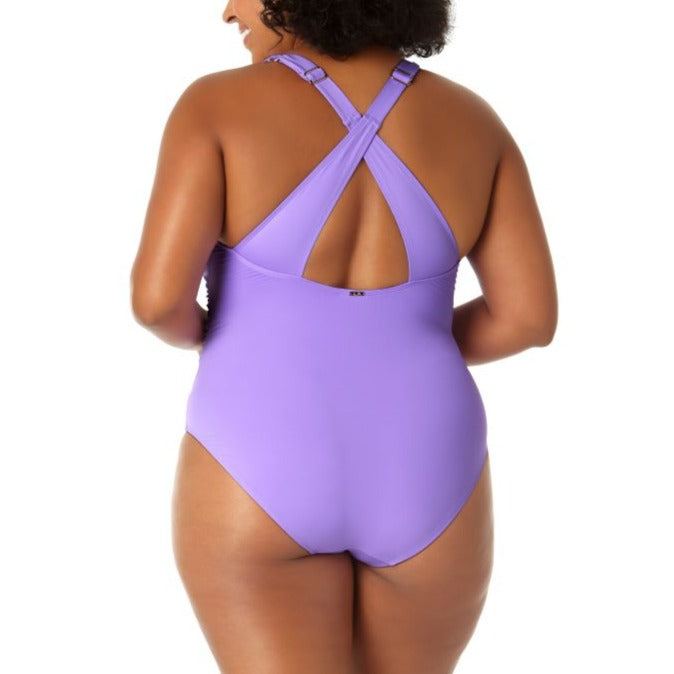 V-Neck Cross Back Shirred One Piece - 23PO09101 - Amethyst Swim - One Pieces ANNE COLE   