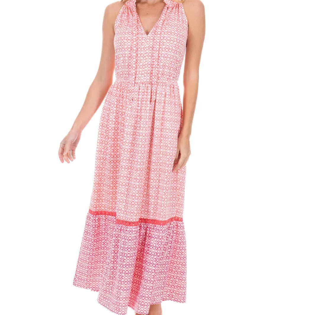 Algarve Tie Neck Maxi Dress -256-AL-1058 Swim - Cover ups CABANA LIFE Pink S 