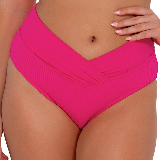 Summer Lovin V-Front Bottom - 31B - Begonia Sandbar Rib Swim - Bottoms - Bikini Sunsets, Inc. PINK XS 