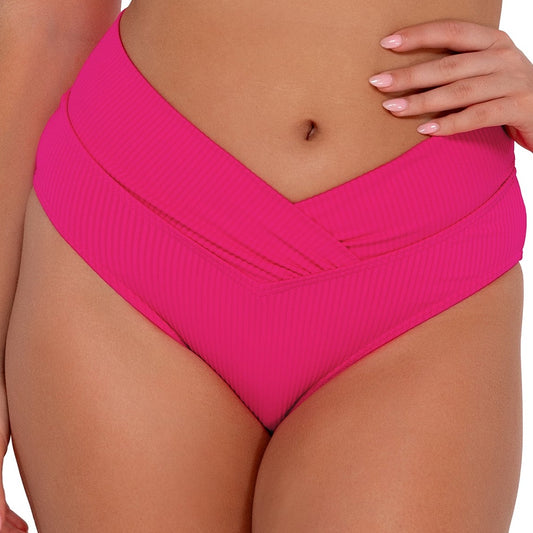 Summer Lovin V-Front Bottom - 31B - Begonia Sandbar Rib Swim - Bottoms - Bikini Sunsets, Inc. PINK XS
