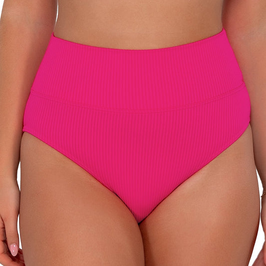 Hannah High Waist - 33B - Begonia Sandbar Rib Swim - Bottoms - High Waist Sunsets, Inc. PINK XS