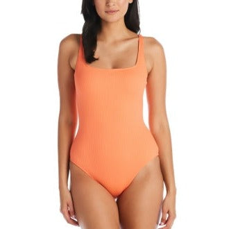 Walk The Line Square Neck One Piece - RBWL23971 - Gecko/Coral Chic