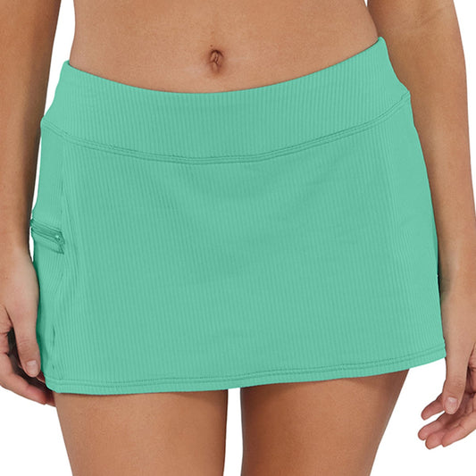 Sporty Swim Skirt - 40B - Aqua Mist Sandbar Rib Swim - Bottoms - Skirt Sunsets, Inc.