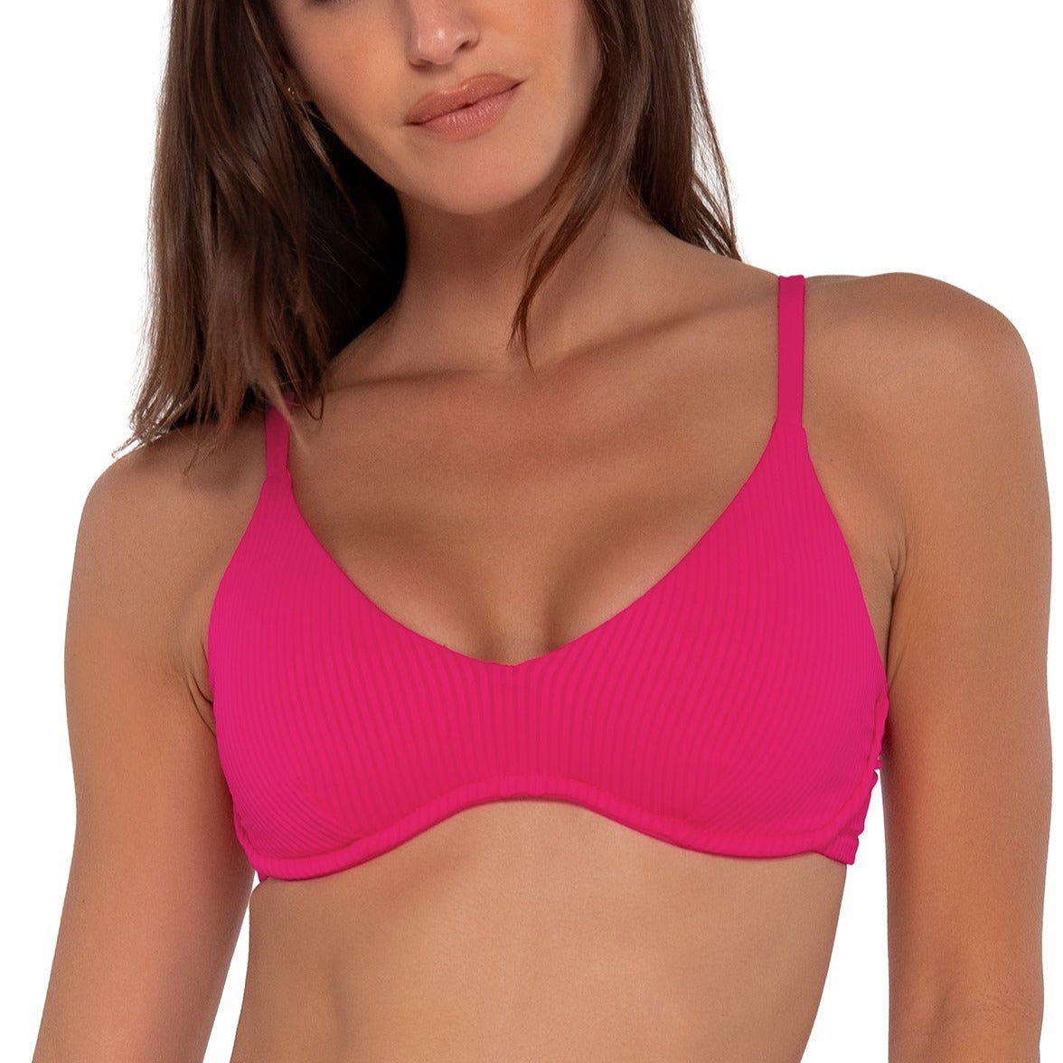 Brooke U-Wire Bikini Top - 643T - Begonia Sandbar Rib Swim - Tops - Bikinis Sunsets, Inc. PINK S 