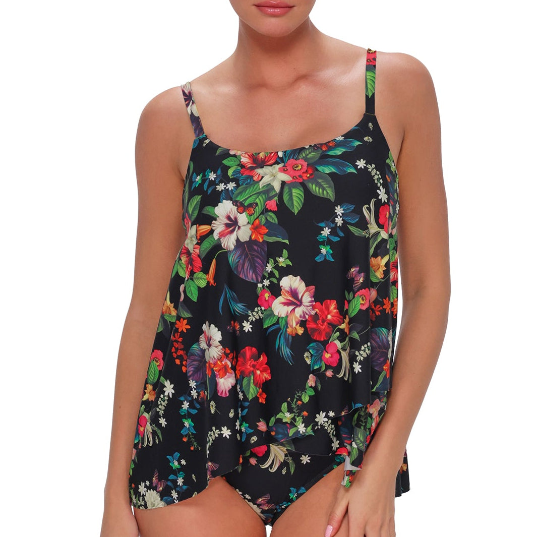 Elena Tankini - 763 - Fleur Noire Swim - Tops - Tankinis Sunsets, Inc. BLACK 32D