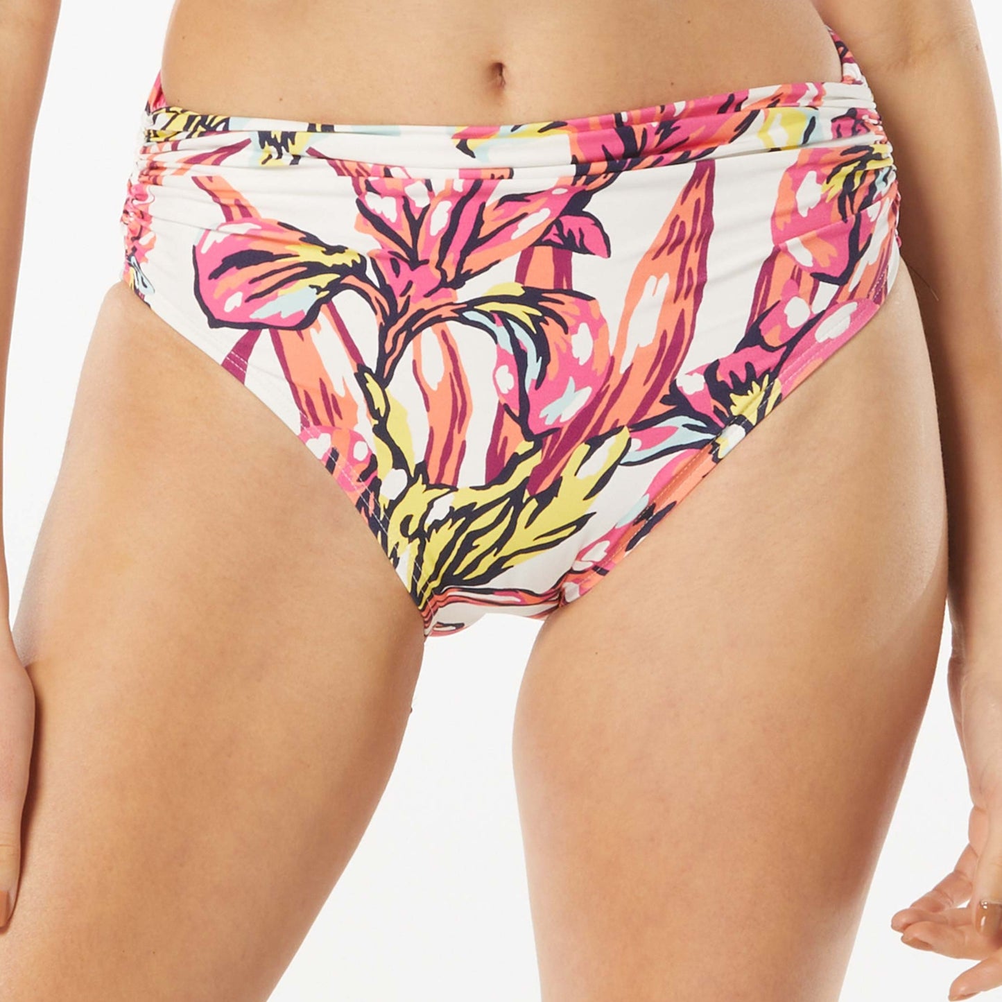 Shirred Waist Bikini Bottoms - C4J223 - Hibiscus