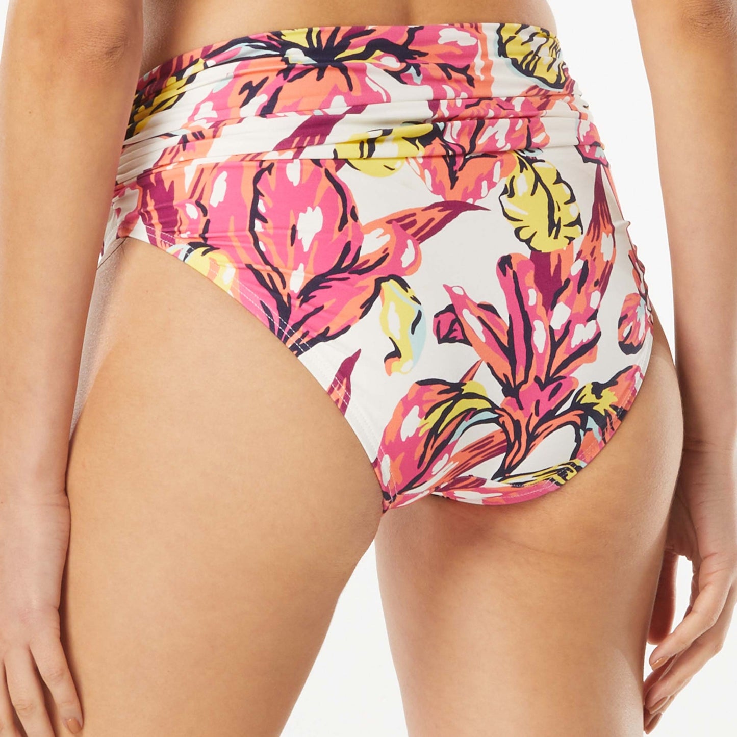 Shirred Waist Bikini Bottoms - C4J223 - Hibiscus Swim - Bottoms - Bikini CARMEN MARC VALVO   