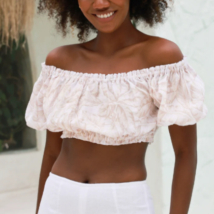 The Grenada Linen Off-The-Shoulder Crop Top - LCT-GD Unclassified Kenny Flowers MULTI XS 