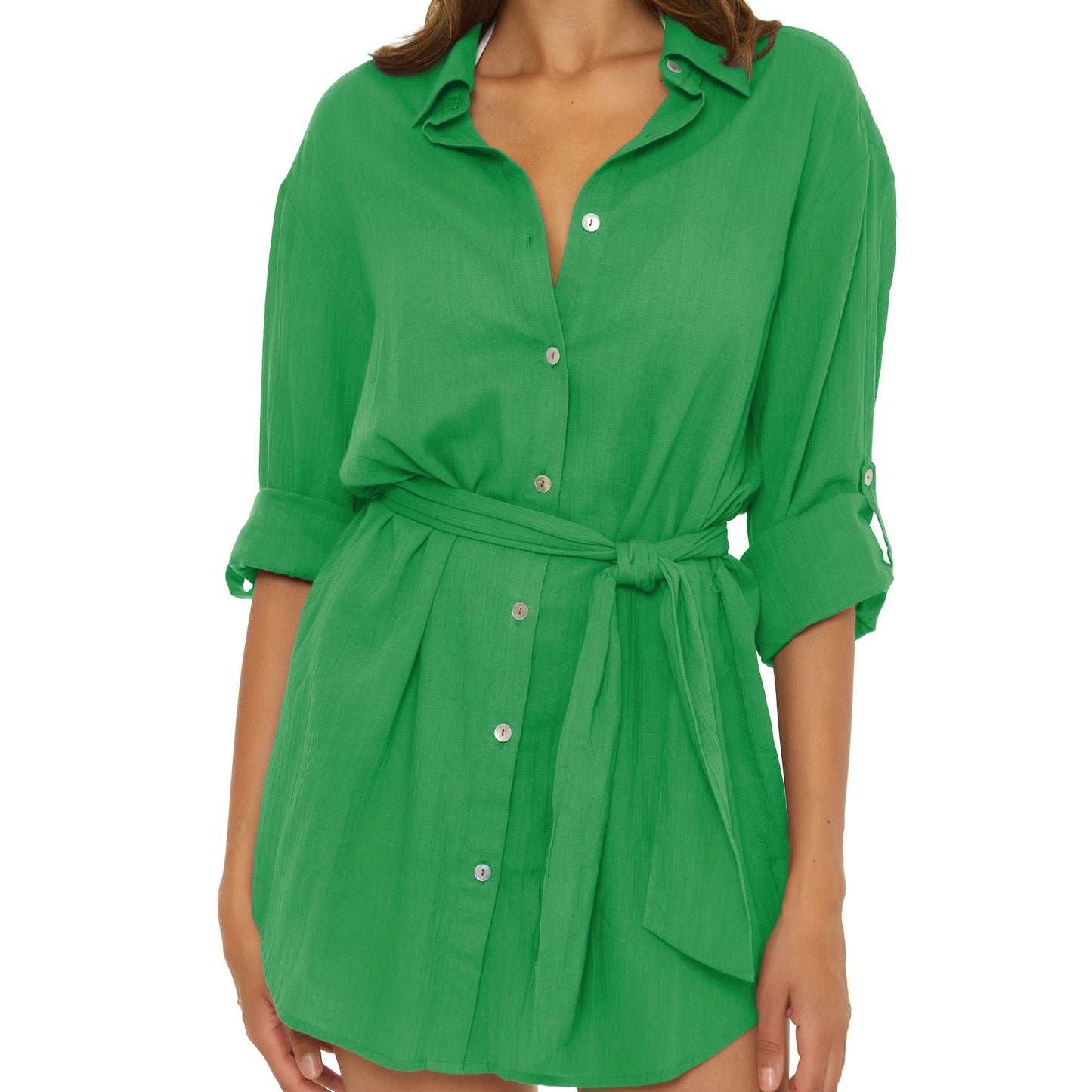 Gauzy Shirt Dress - 6039471 - Verde Swim - Cover ups Becca GREEN S 