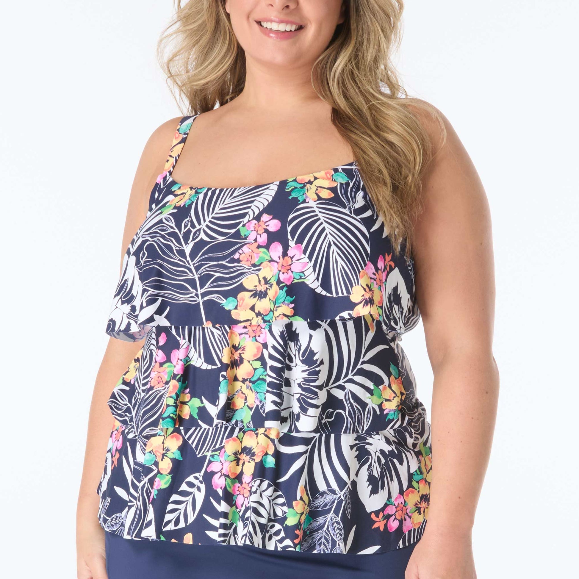 Jane Ruffle Plus Tankini - HW3E096 - Indigo Jungle Swim - Plus BEACH HOUSE