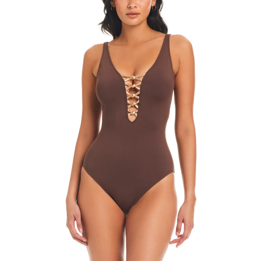 Let's Get Knotty Plunging One Piece - RBKN0027 - Hickory Swim - One Pieces BLEU ROD BEATTIE BROWN 04 