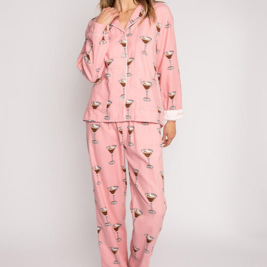 Flannel Pajama Set - RKFLP - Pour it Forward/Espresso Yourself Sleep & Lounge - Sleep P.J. Salvage PINK S 