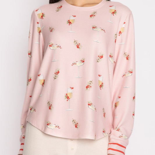 Cabin And Cocktails Long Sleeve PJ Top - RLCCLS - Pink Dream