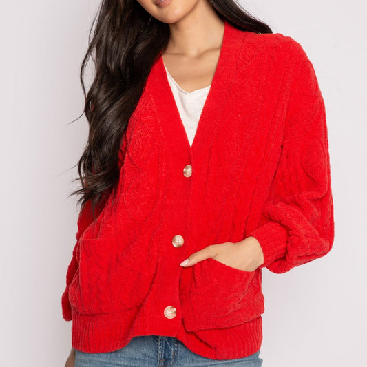 Forever Festive Cable Cardigan Sweater - RLFFCA - Scarlet Unclassified P.J. Salvage RED M/L 