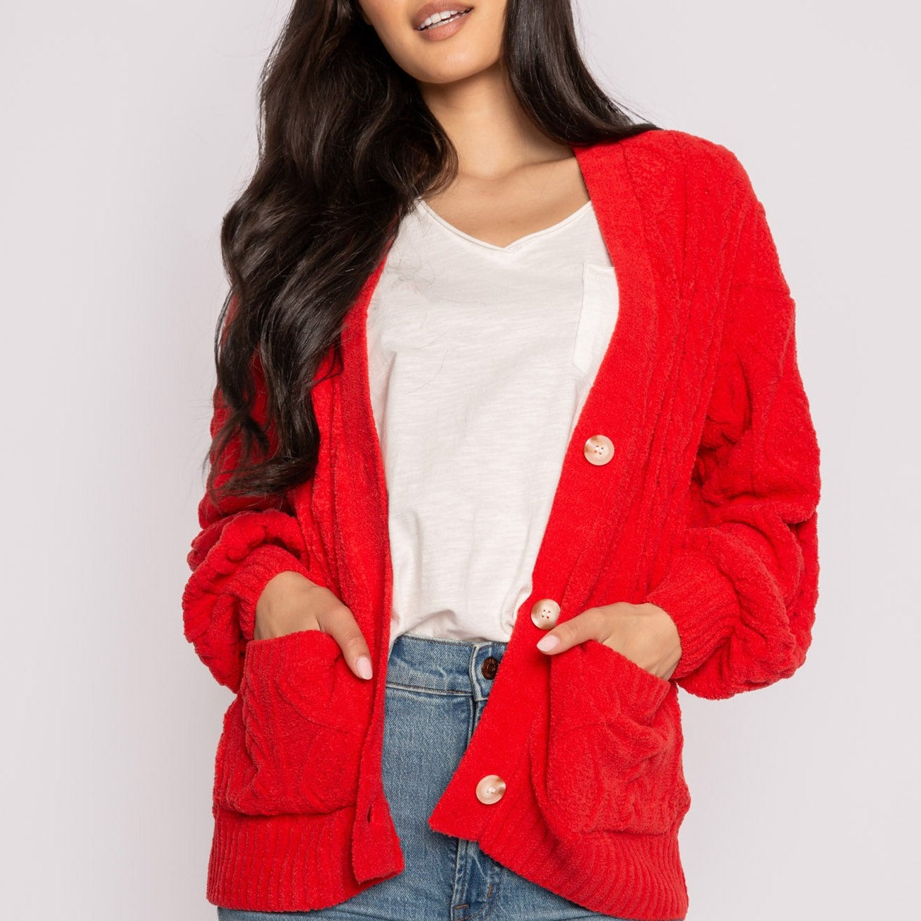 Forever Festive Cable Cardigan Sweater - RLFFCA - Scarlet Unclassified P.J. Salvage   