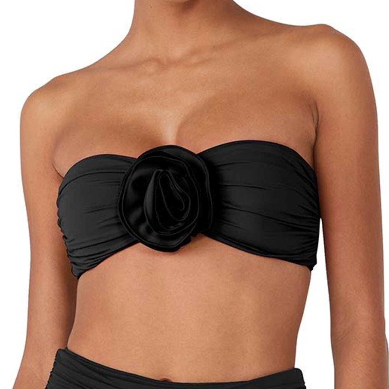 Rosette-Detail Strapless Bikini Top - S7C456 - Black Swim - Tops - Bikinis KATE SPADE