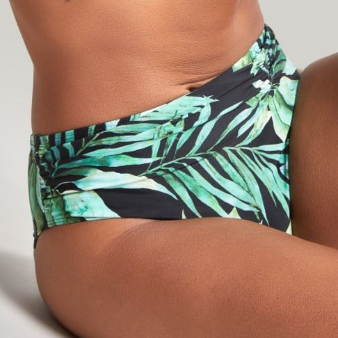 Bali Midi Gather Pant - SW1646 - Palm Print Swim - Bottoms - Bikini Panache BLACK XS 