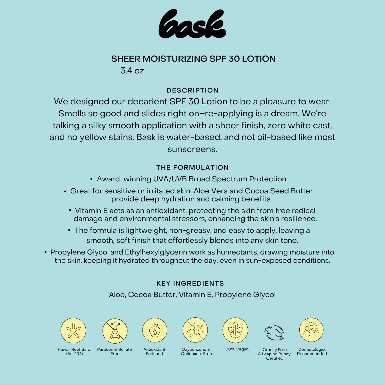 Sheer Moisturizing SPF 30 Lotion Swim - Accessories (Swim) BASK SUNCARE