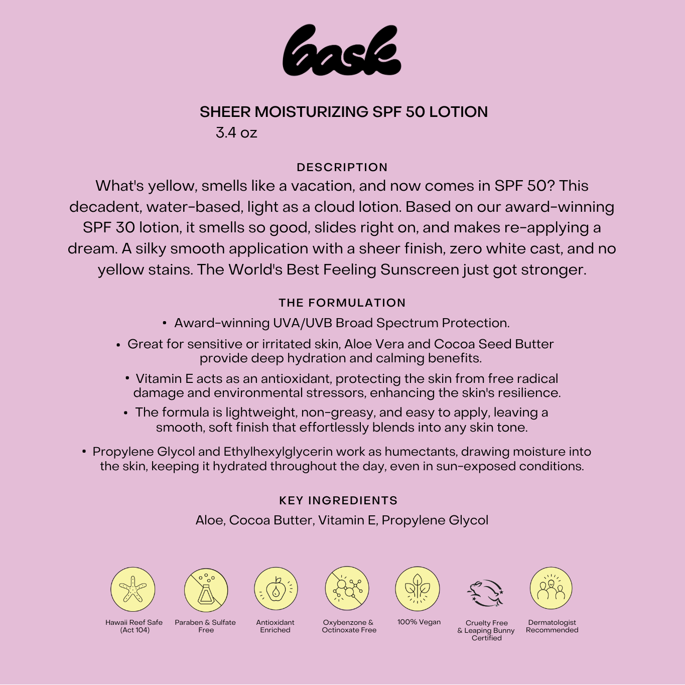 Sheer Moisturizing SPF 50 Lotion Swim - Accessories (Swim) BASK SUNCARE