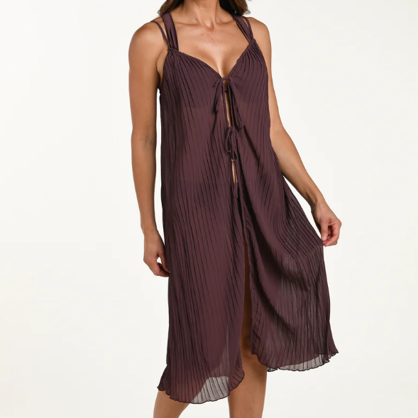 Sunbeams Tie Front Midi Dress - LB6CS44 - Truffle Swim - Cover ups LA BLANCA