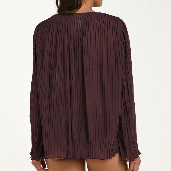 Sunbeams Long Sleeve Pleated Top - LB6CS53 - Truffle Swim - Cover ups LA BLANCA