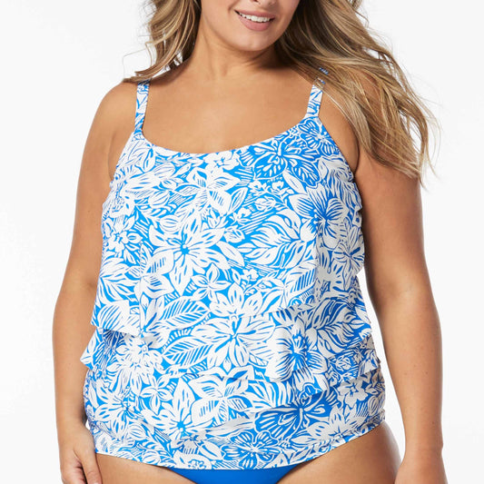 Aura Ruffle Bra Sized Underwire Tankini Top - U1B075 - Bungalow Floral Swim - Tops - Tankinis COCO REEF BLUE 34D