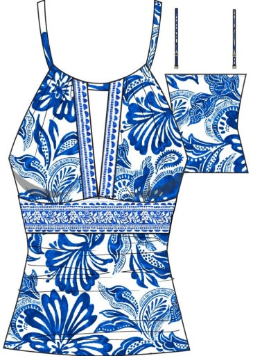 Botanical Brocade Keyhole Tankini Top - LB6CC77 - Jungle Swim - Tops - Tankinis LA BLANCA lapis 8
