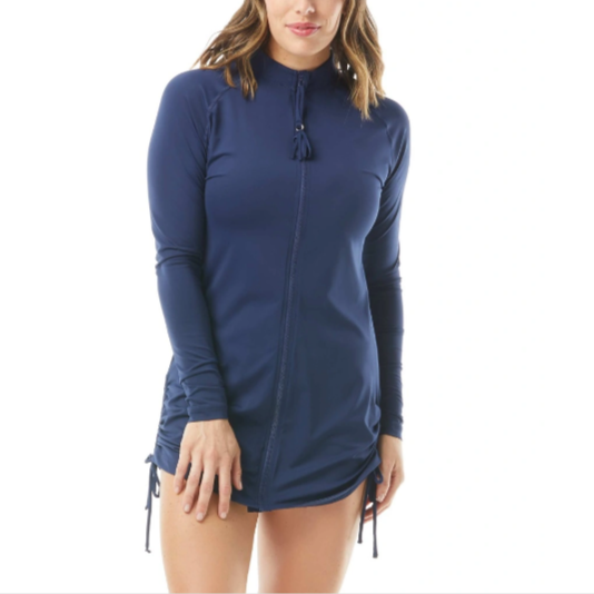 Interval Long Sleeve Side Tie Zip Front Cover Up - H47689 Swim - Cover ups BEACH HOUSE BLUE S 