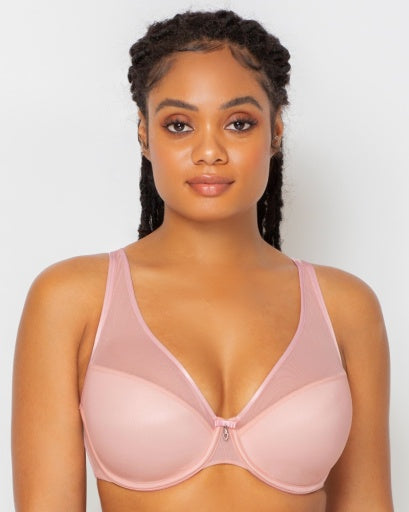Sheer Mesh Plunge T-Shirt Bra - 1310 - Blushing Rose Bras & Lingerie - Bras - Push-Up Bras CURVY COUTURE PINK 40DDD