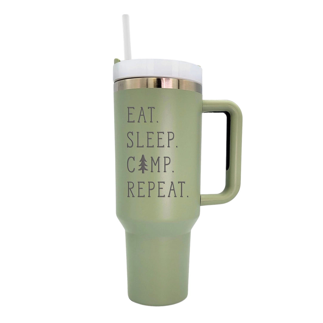 EAT SLEEP CAMP - 40oz Tumbler w/Straw Apparel - Accessories Northern Lights SAGE