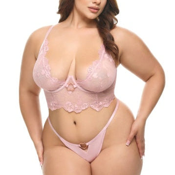 Clarissa Plus Bodysuit - 61-12108X - Crystal Rose Bras & Lingerie - Lingerie - Bodysuits OH LA LA CHERI PINK 1X