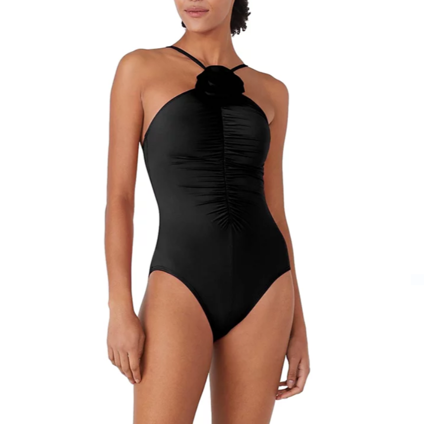 High-Neck Rosette One Piece - S7C452 - Black Swim - One Pieces KATE SPADE