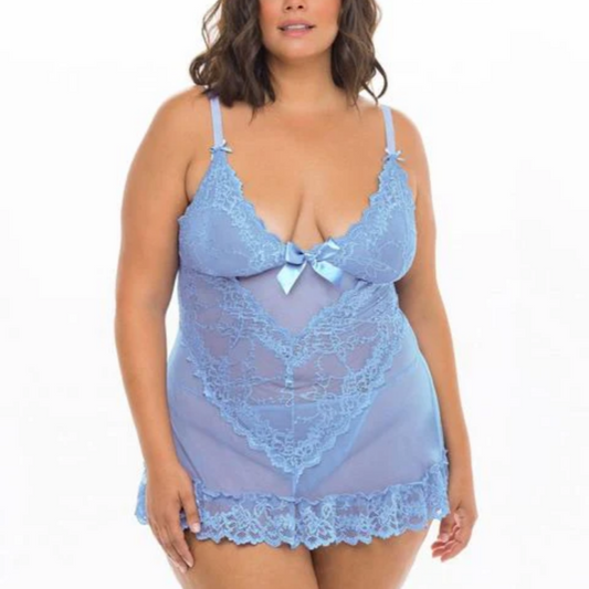 Valentine Curvy Lacey Babydoll - 2139X - Brunnera Bras & Lingerie - Lingerie - Bodysuits OH LA LA CHERI