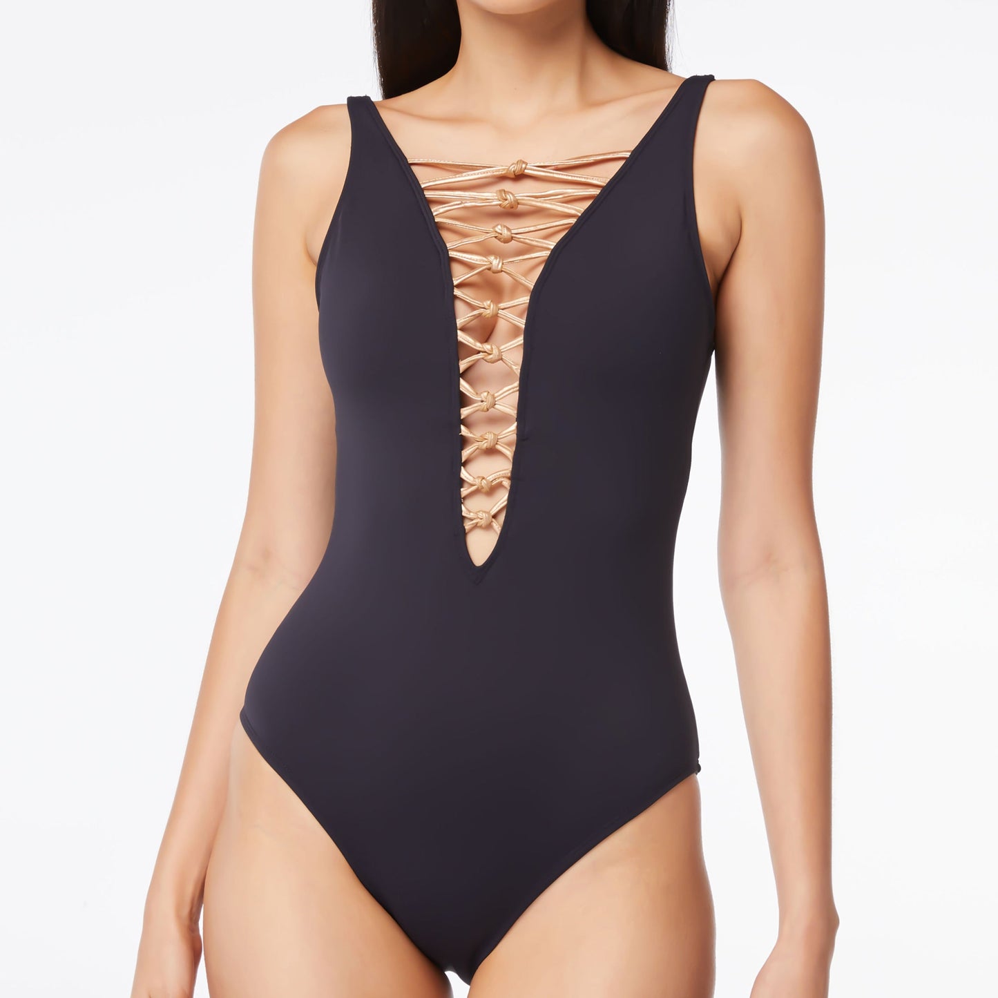 Let's Get Knotty High Neck Lace Down One Piece - RBKN00232 Swim - One Pieces BLEU ROD BEATTIE BLACK 04