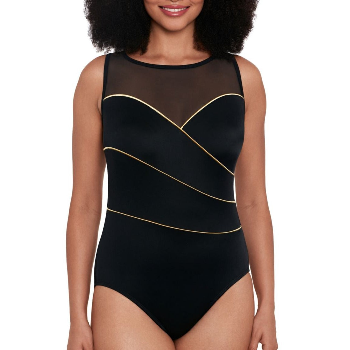 Mesh Highneck - L230782 - Piping the Wave Swim - One Pieces LONGITUDE BLACK 08 
