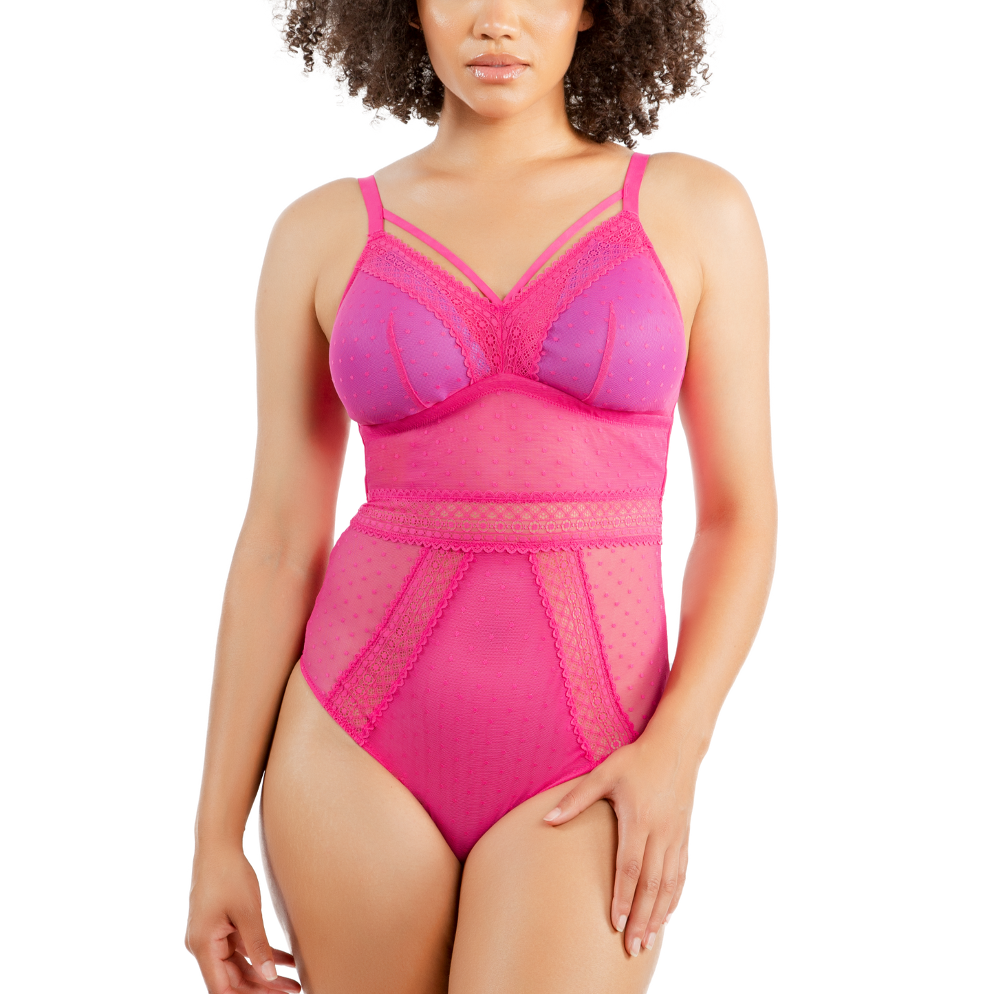 Mia Dot Wirefree Padded Mesh Bodysuit - P6017 - Bright Pink – Ashley's  Lingerie & Swimwear