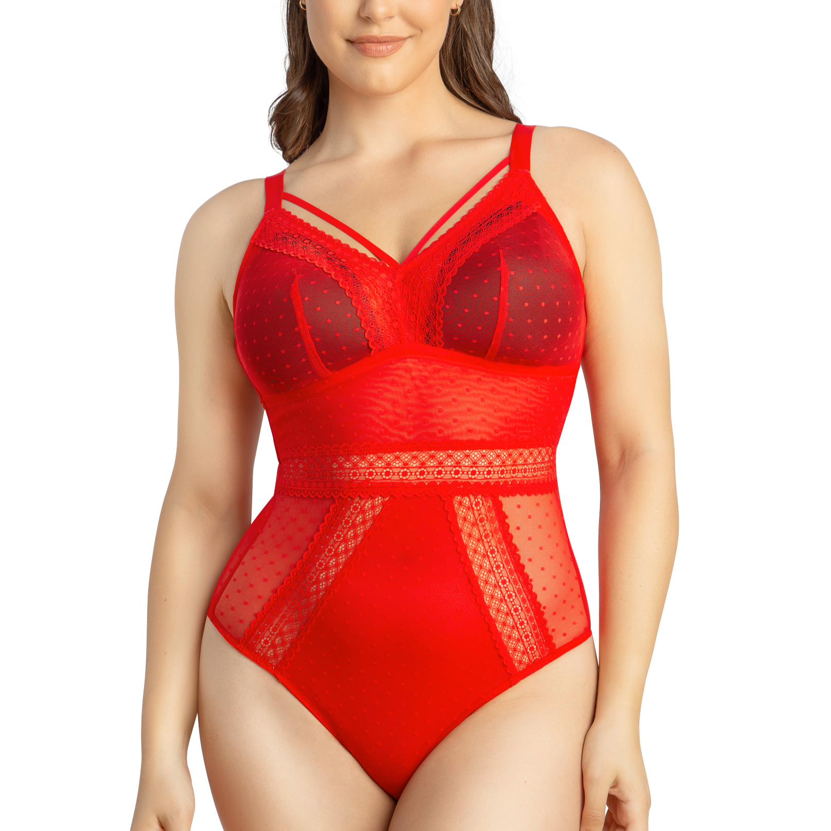 Mia Dot Wirefree Padded Mesh Bodysuit - P6017 - Racing Red Bras & Lingerie - Lingerie - Bodysuits PARFAIT RED S-PLUS 