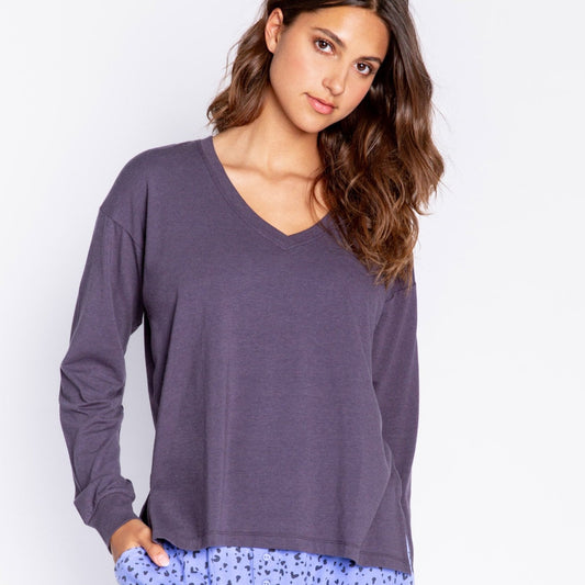 Molly Modal Long Sleeve Top - RGMMLS - Periwinkle/Charcoal